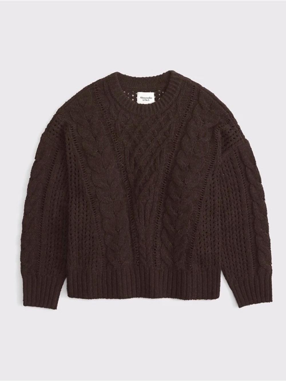 Abercrombie & Fitch Chocolate Cable Knit Crewneck Sweater - Picture 3 of 13